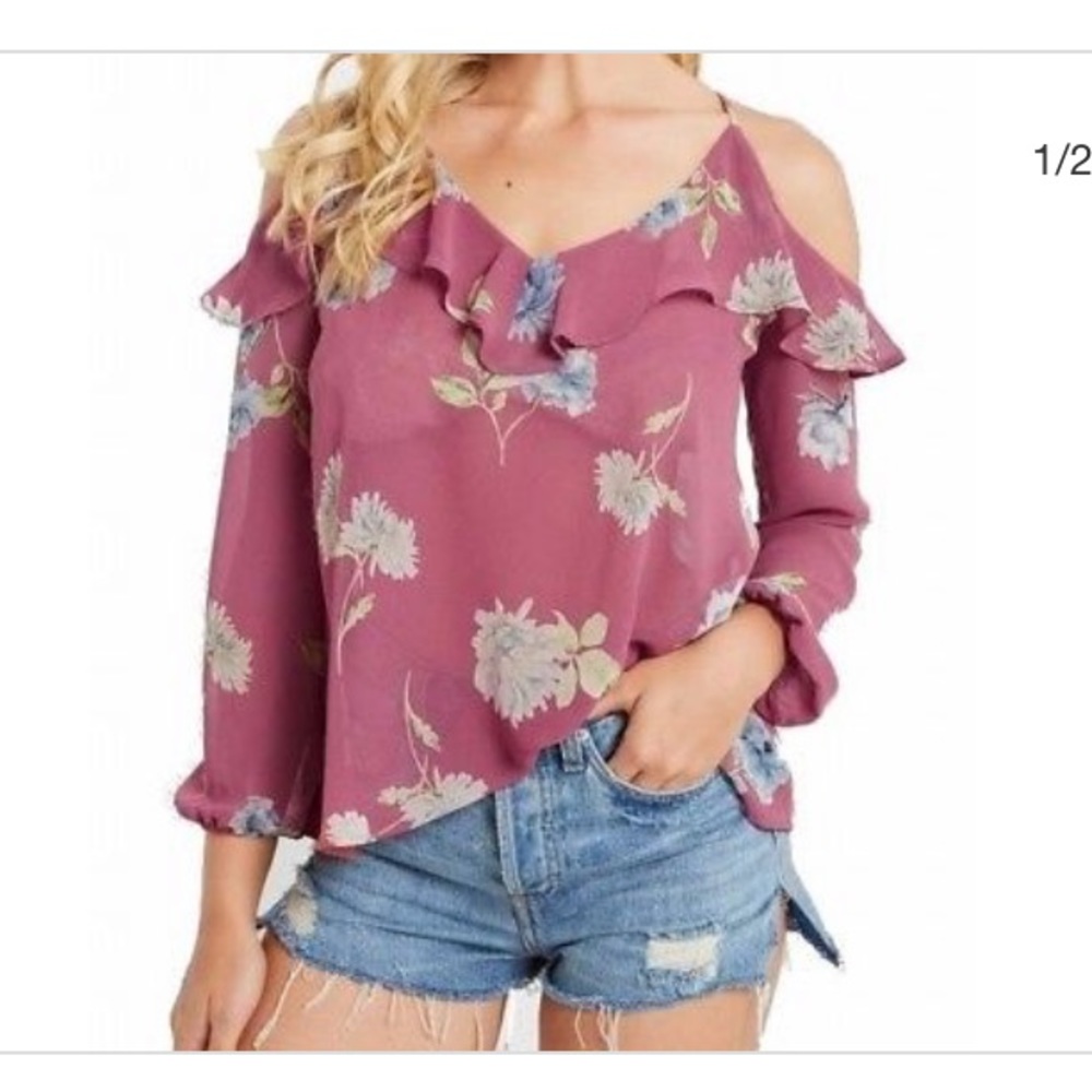 NWOT Soprano Pink Women Floral Ruffle Cold Shoulde